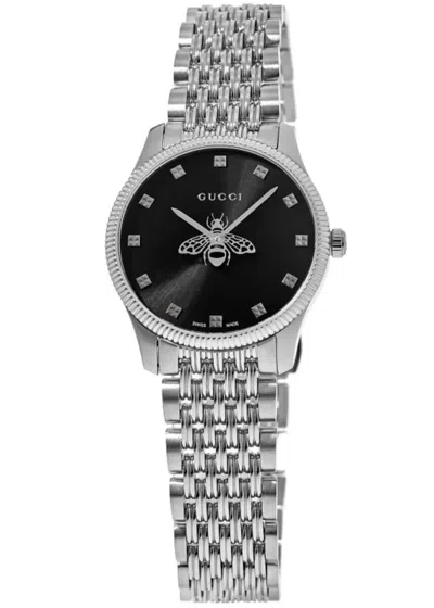 Pre-owned Gucci G-timeless Black Dial Steel Women's Watch Ya1265020