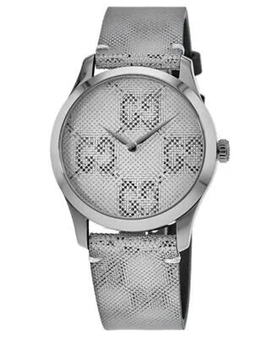 Pre-owned Gucci G-timeless Gg Motif Hologram Leather Strap Women's Watch Ya1264058