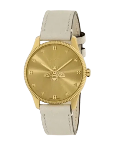 Pre-owned Gucci G-timeless Gold Dial Leather Strap Women's Watch Ya1264180