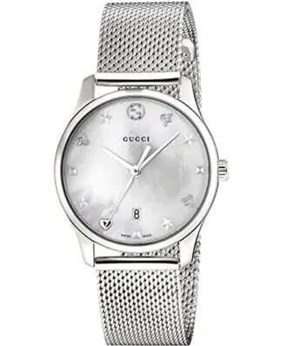 Pre-owned Gucci G-timeless Mother Of Pearl Dial Stainless Steel Women's Watch Ya126583