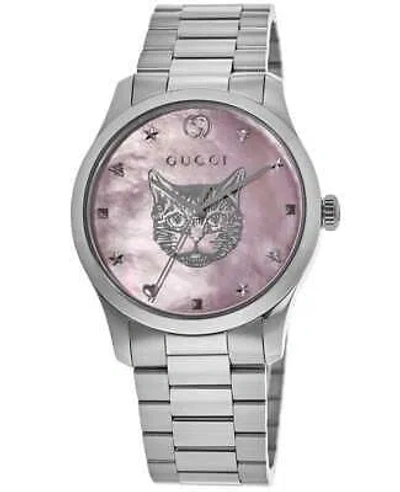Pre-owned Gucci G-timeless Pink Mother Of Pearl Dial Steel Unisex Watch Ya1264166