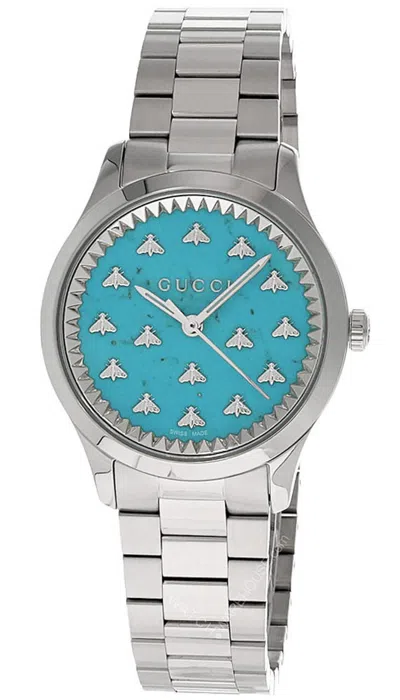 Pre-owned Gucci G-timeless Quartz 32mm Turquoise Stone Dial Unisex Watch Ya1265044