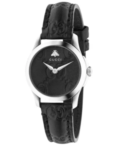 Pre-owned Gucci G-timeless Quartz Black Dial Leather Strap Men's Watch Ya126579a