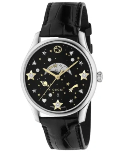 Pre-owned Gucci G-timeless Quartz Black Diamond Dial Leather Women's Watch Ya1264091