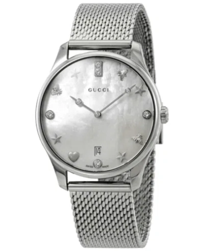 Pre-owned Gucci G-timeless Quartz Mother Of Peal Diamond Women's Watch Ya1264094