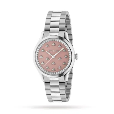 Gucci G-timeless Quartz Pink Dial Ladies Watch Ya1265033 In Metallic