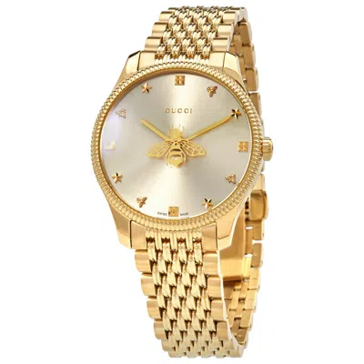 Gucci G-timeless Quartz Silver Dial Ladies Watch Ya1264155 In Gold Tone / Silver / Yellow