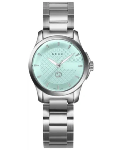 Pre-owned Gucci G-timeless Quartz Turquoise Dial Steel Women's Watch Ya1265051