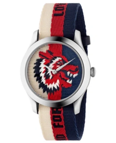 Pre-owned Gucci G-timeless Quartz Wolf Motif Dial Multicolor Unisex Watch Ya1264059