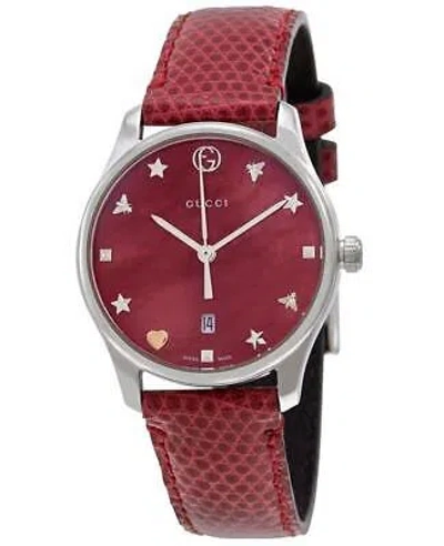Pre-owned Gucci G-timeless Red Mother Of Pearl Dial Women's Watch Ya126584