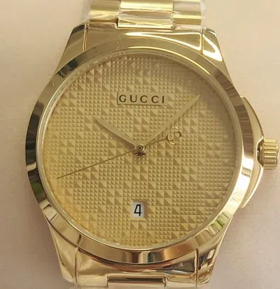 Pre-owned Gucci G-timeless Series Gold Tone Pattern Dial Unisex Watch Ya126461 Working