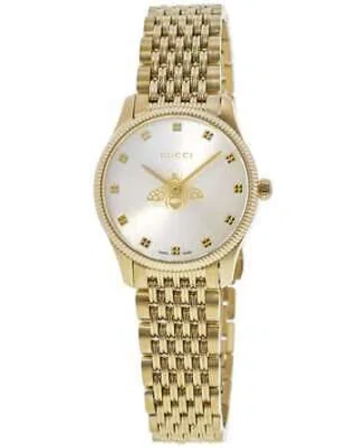 Pre-owned Gucci G-timeless Silver Diamond Dial Yellow Gold Pvd Women's Watch Ya1265021