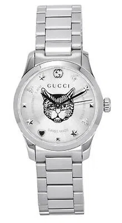 Pre-owned Gucci G-timeless Stainless Steel Silver Dial Quartz Ya126595 Women's Watch