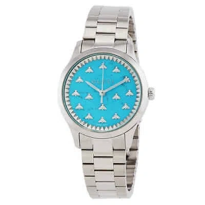 Pre-owned Gucci G-timeless Turquoise Stone Dial With Bees Dial Ladies Watch Ya1265044