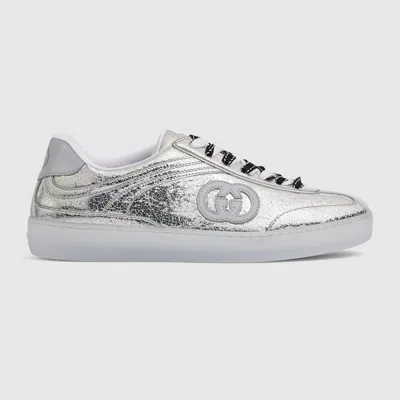Gucci G75 Metallic Leather Sneakers In Silver