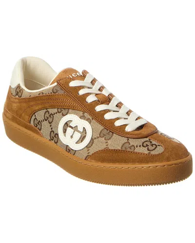GUCCI GUCCI G75 GG CANVAS & SUEDE SNEAKER