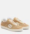 Gucci Beige G75 Sneaker In Suede And Gg Fabric Women In Brown