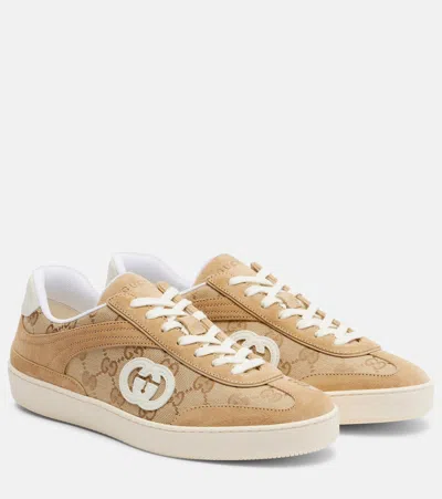 GUCCI G75 GG CANVAS SUEDE-TRIMMED SNEAKERS