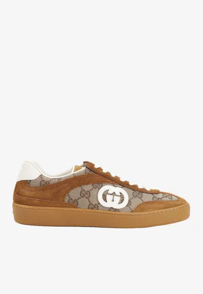 Gucci Brown G75 Trainer In Suede And Gg Fabric Women In Multi