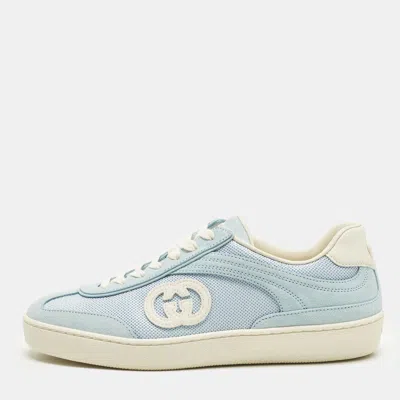 Pre-owned Gucci G75 Size 36 Blue Canvas And Suede Low Top Sneakers