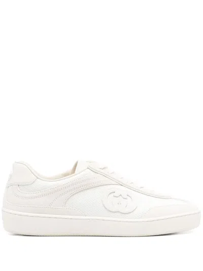 Gucci Leather-trimmed Suede And Mesh Trainers In Off-white