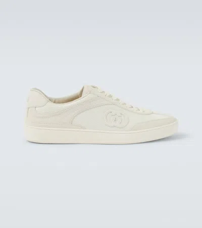 Gucci G75 Suede And Canvas Sneakers In White