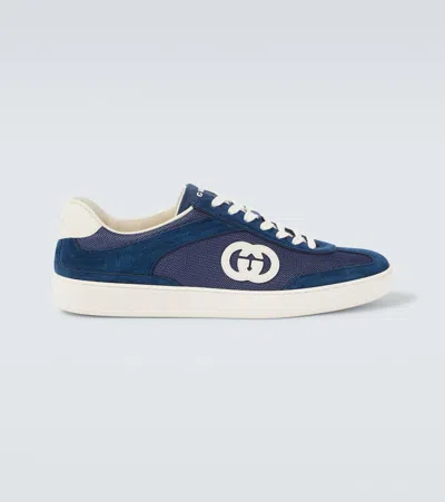 Gucci G75 Suede And Canvas Trainers In Blue