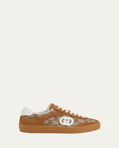 Gucci G75 Suede And Leather Gg Sneakers In Brown