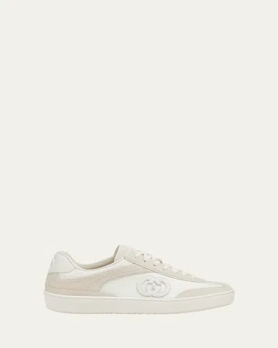 Gucci G75 Suede And Leather Sneakers In White