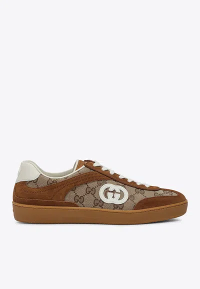 Gucci Brown G75 Trainer In Suede And Gg Fabric Women In Multi
