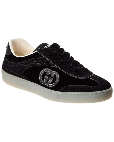 Gucci G75 Velvet & Suede Sneaker In Black