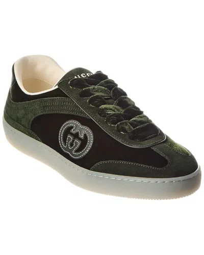 Gucci G75 Velvet & Suede Sneaker In Green