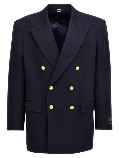 Gucci Men Gabardine Double Breast Blazer Jacket In Blue