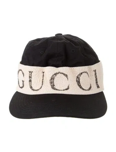 Pre-owned Gucci Gabardine Logo Baseball Cap In Black