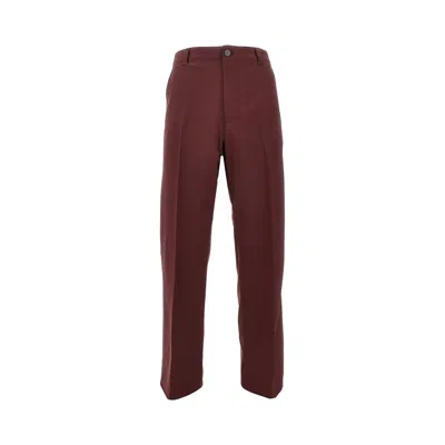 Gucci Gabardine Pants With Logo Embroidery In Burgundy