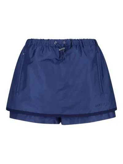 Gucci Gabardine Nylon Skort With Metal Logo In Blue