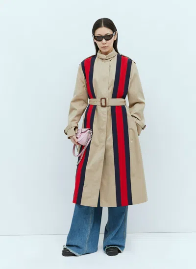 Gucci Gabardine Trench Coat With Web Stripe In Beige