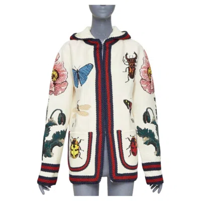 Pre-owned Gucci Garden 2017 Runway Insect Floral Embroidered Hooded Cardigan Coat Xxs In Gray