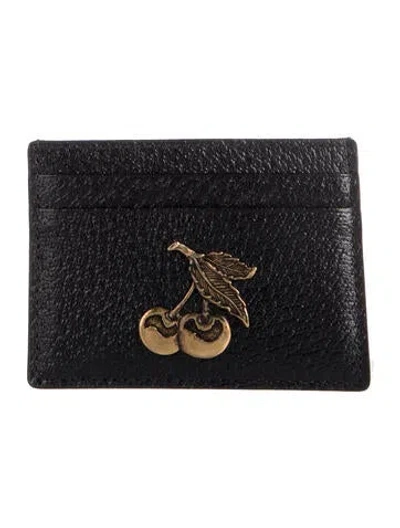 Pre-owned Gucci Garden Card Case Leather Card Holder W/ Tags In Black