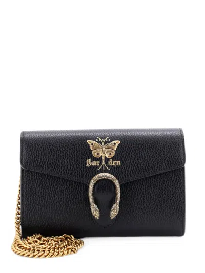 Pre-owned Gucci Garden Dionysus Chain Wallet Embellished Leather Crossbody Bag In Black