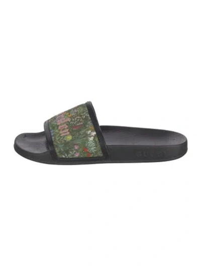 Pre-owned Gucci Garden Gg Supreme Slides In Green
