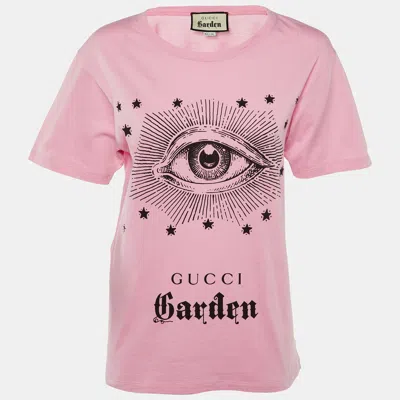 Pre-owned Gucci Garden Pink Eye Print Cotton Crew Neck T-shirt Xs