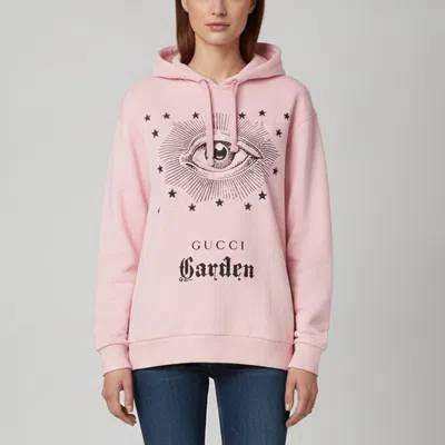 Pre-owned Gucci Garden Pink Eye Print Jersey Oversized Drawstring Hoodie M