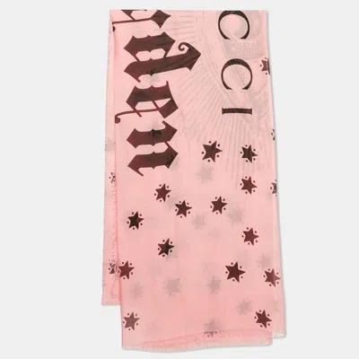 Pre-owned Gucci Garden Pink Eye Star Print Silk Square Scarf