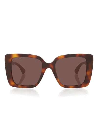 GUCCI TORTOISESHELL SQUARE-FRAME SUNGLASSES
