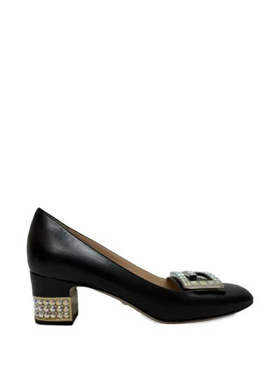 Pre-owned Gucci G-embellished Block-heel Pumps In Black