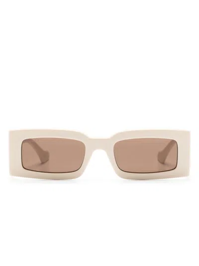 Gucci Gene Gg Rectangle-frame Sunglasses In White