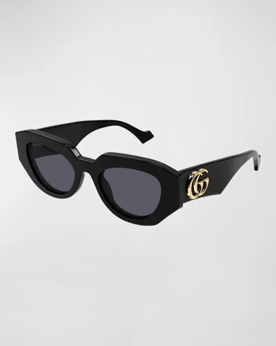 Gucci Geometric Acetate Butterfly Sunglasses In Black