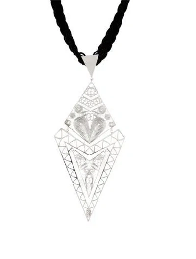 Pre-owned Gucci Geometric Cord Choker Necklace, 18" In Black