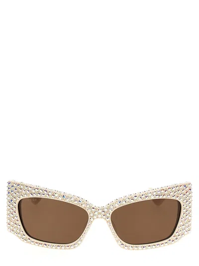 Gucci Geometric Crystal Sunglasses In White